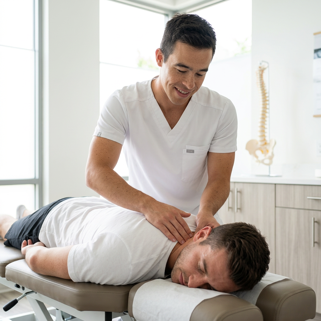 Patient receiving a gentle neck adjustment