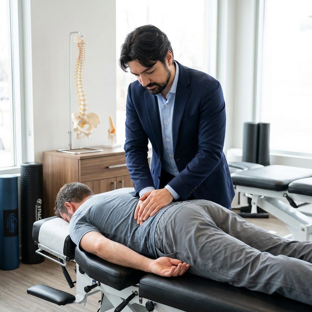 Patient stretching after treatment, feeling relieved
